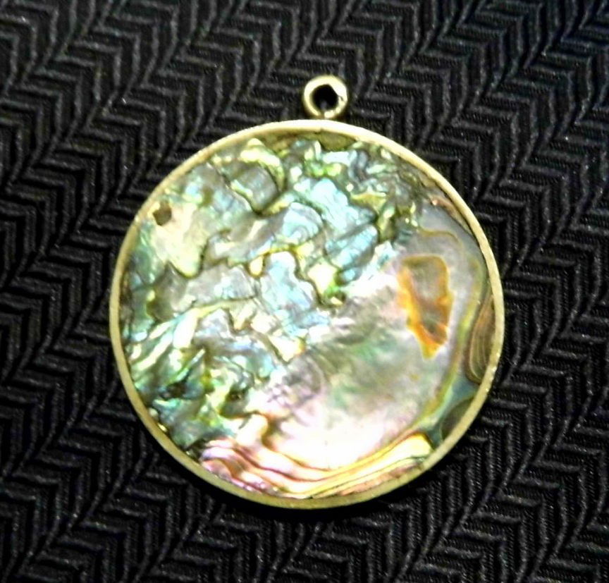 Vintage Sterling Silver Abalone Necklace Pendant: Abalone shell. Sterling silver marks on back.