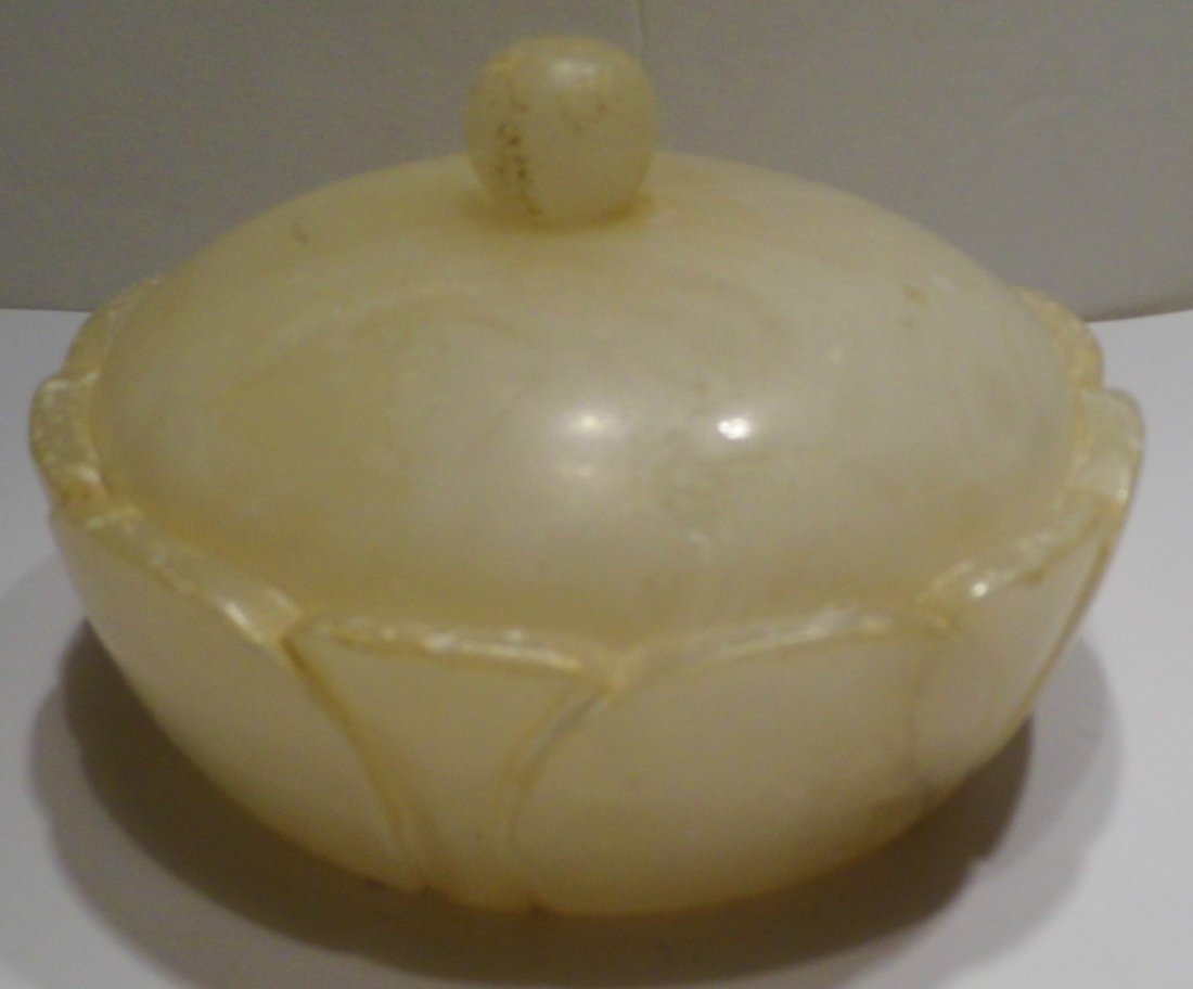 Vintage Carved Alabaster Asian Powder Box Lotus (1 of 5)