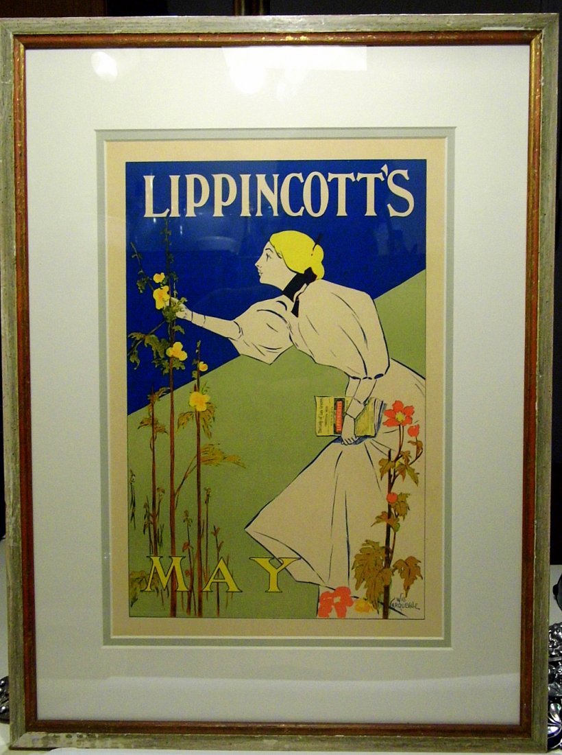 Les Maitres de L'affiche # 44 Lippincott's Carqueville: From a Lippincott's magazine illustration by American illustrator, Will Carqueville 1871-1946. Plate 44 in the 256 plate Maitres series created by Jules Cheret. Distinct impress mark of the series low