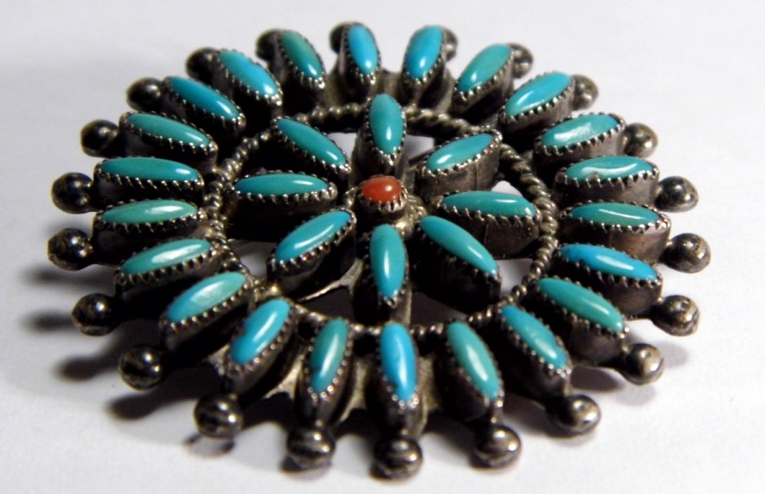 Very Old Navajo Silver Turquoise Brooch Wheel (1 of 5)