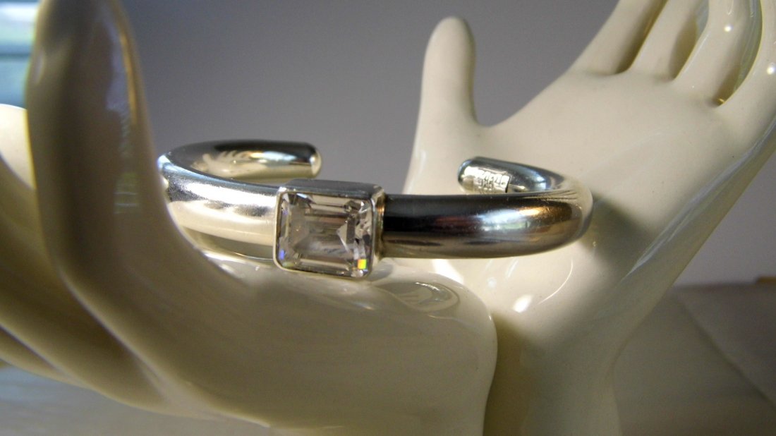 Mexico Solid Sterling Silver Bar Cuff Quartz Bracelet (1 of 5)