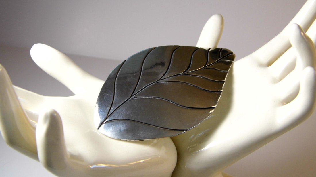 Vintage Mexico 950 Sterling Silver Brooch Pepper Leaf (1 of 6)