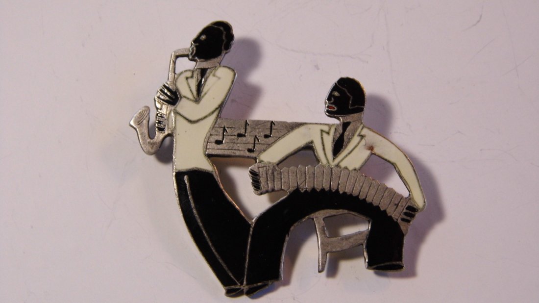 English Art Deco Sterling Silver Brooch Black Minstrels (1 of 7)