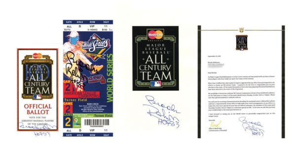 Brooks Robinson All Century Team Baseball Items: Brooks Robinson All Century Team Baseball Items Four pieces related to Brooks Robinson and his selection to the All Century team includes; typed letter signed from Bud Selig informing him of the selec