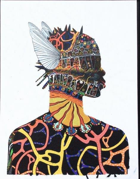 PAUL INSECT (Britannique, nÃ© en 1971): Anatomical silhouette nÂ°1 Acrylique et encre sur toile, datÃ©e, situÃ©e New-York, dÃ©dicacÃ©e " To Edgar Davids thanks Peace" et signÃ©e au dos Acrylic and screen ink on canvas, dated, lo