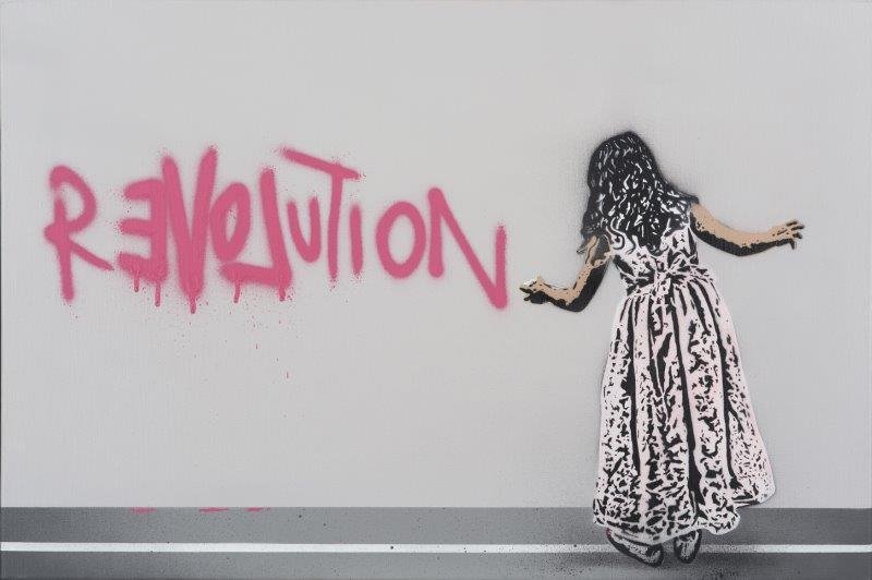 NICK WALKER (Britannique, nÃ© en 1969): Revolution Peinture aÃ©rosol sur toile Spray paint on canvas 51 x 76 cm -20.1 x 29.9 in Exposition : Lawrence Alkin Gallery, Londres