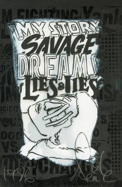 FAILE (Americain, Canadien, fondÃ© en 1999): My story savage dreams, 2008 Peinture aerosol, pochoir, acrylique et sÃ©rigraphie sur papier, datÃ© et signÃ© en bas Ã droite Peinture aerosol, stencil, acrylic and screenprint on paper, date