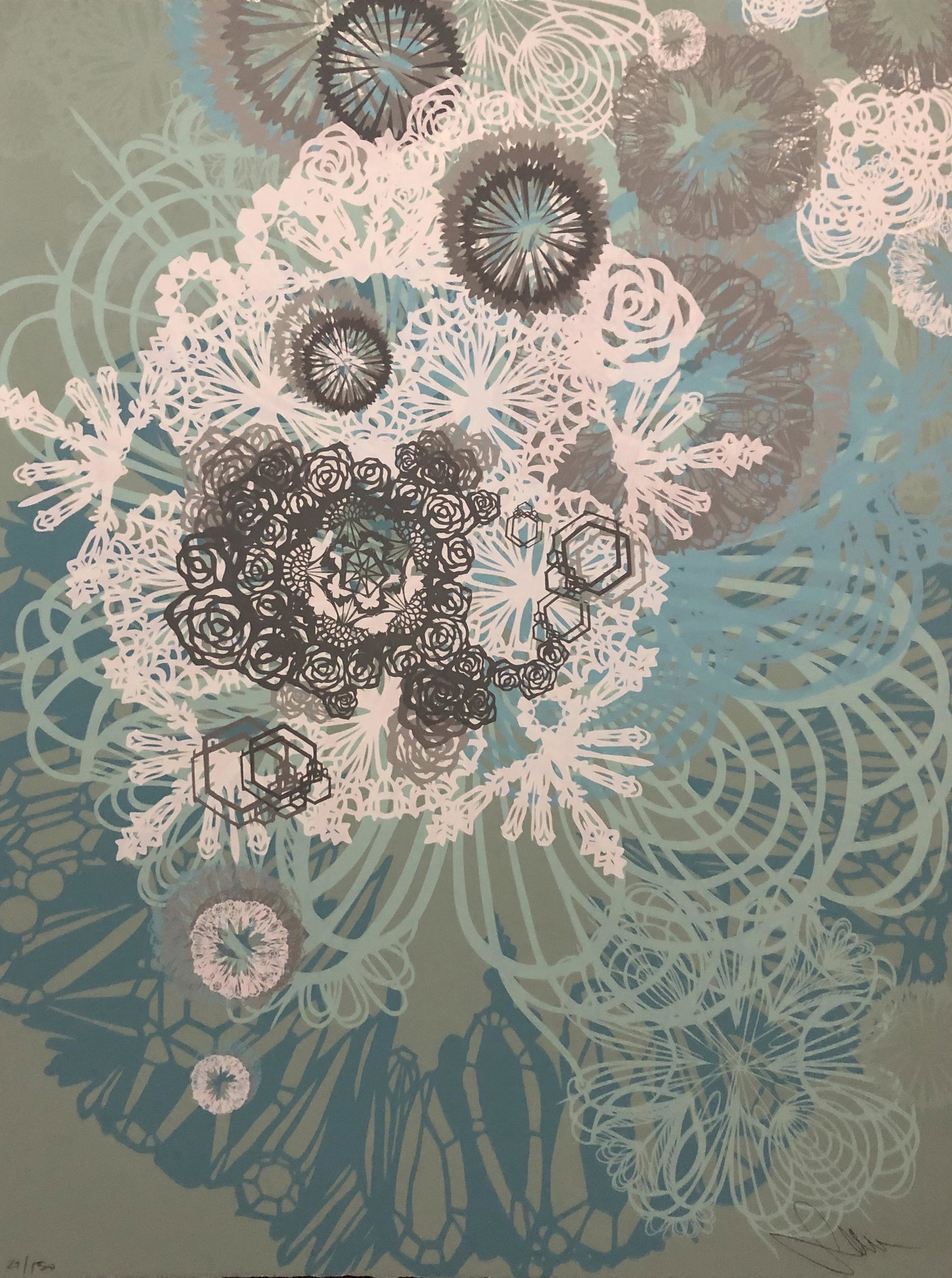 SWOON (American, born in 1977): SWOON (American, born in 1977) Snow Blossoms, 2017 Screen print on papier, numbered /150 and signed Edition of 150 45,7 x 61 cm - 18 x 24 in