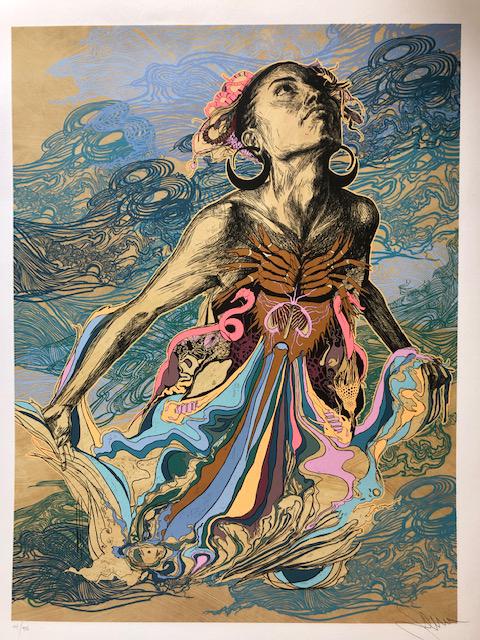 SWOON (American, born in 1977): SWOON (American, born in 1977) Thalassa, 2017 Silkscreen on paper, numered lower left and signed lower right Edition of 95 59,7 x 77,5 cm - 23,5 x 30,5 in