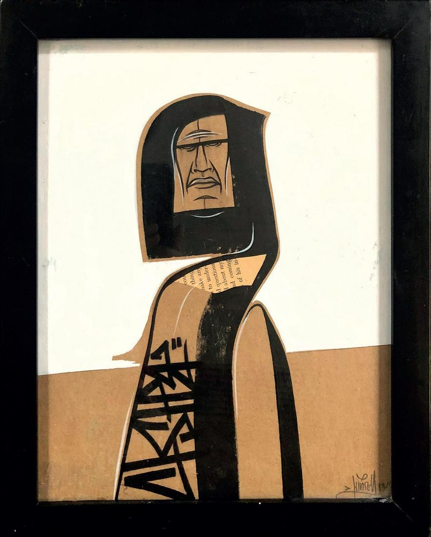 Dave KINSEY (American, born in 1971): Dave KINSEY (Américain, né en 1971) Kerouac, 2013 Technique mixte sur bois cartonné, daté et signé en bas à droite Mixed media on chipboard, dated and signed lower right 28 x 21 cm – 11 x 8.2