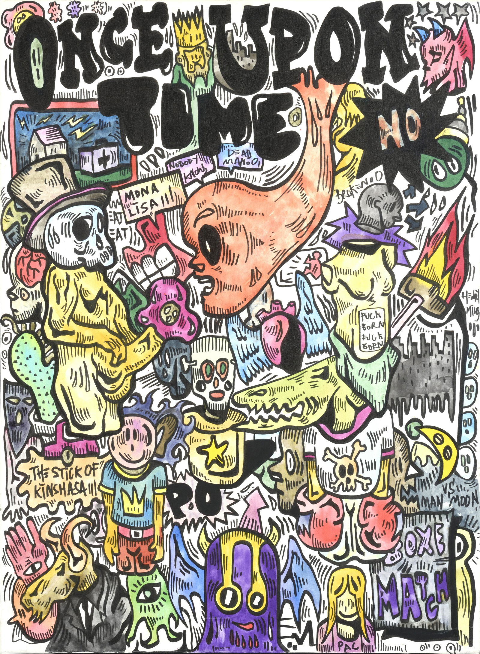 Fabien VERSCHAERE (French, born in 1975): Fabien VERSCHAERE (Français, né en 1975) Once upon a time, 2011 Technique mixte sur toile, titrée, datée et signée au dos Mixt media on canvas, titled, dated and signed on reverse. 81 x 60 cm –