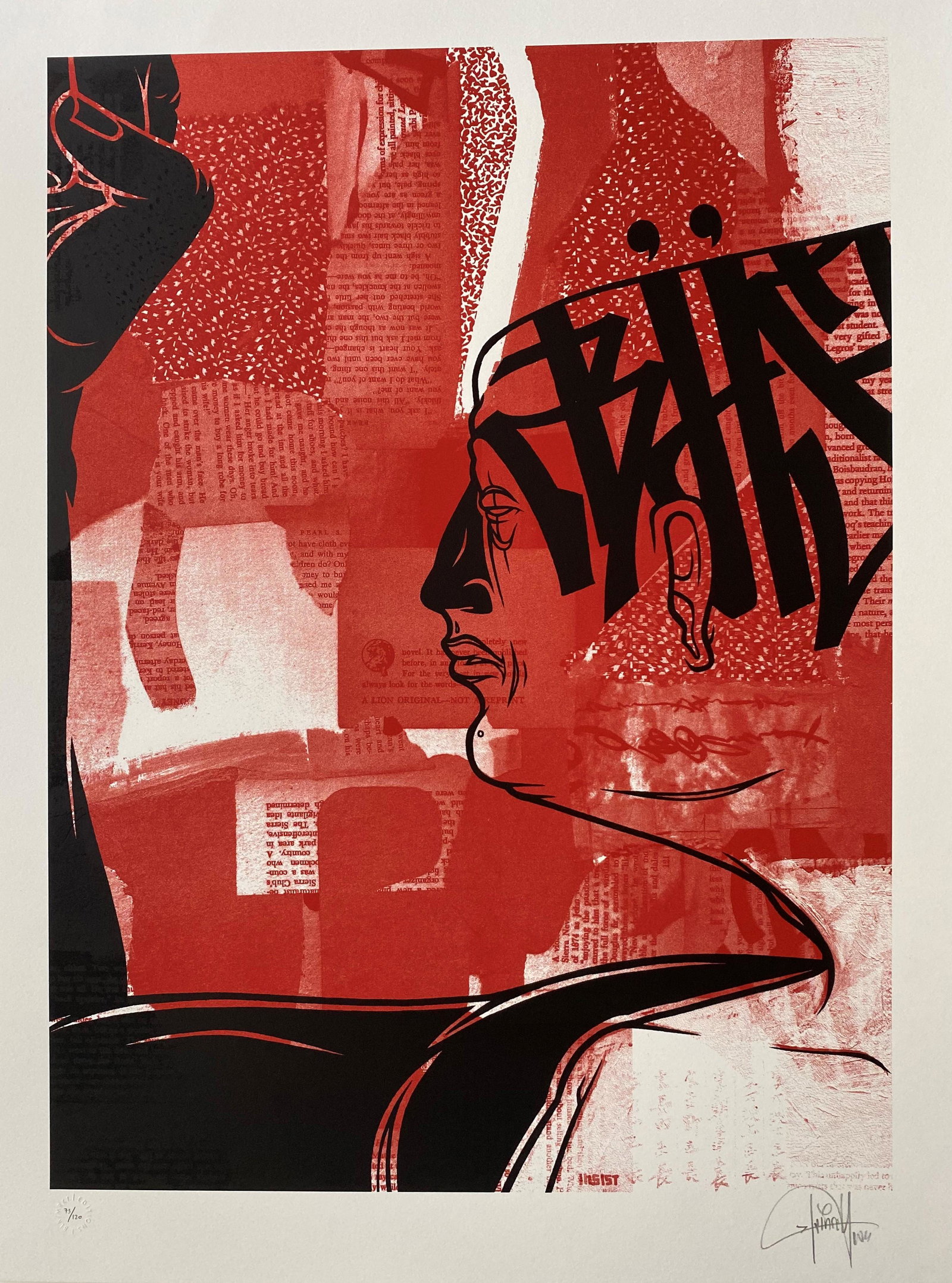 DAVE KINSEY (AMÉRICAIN, NÉ EN 1971): DAVE KINSEY (AMÉRICAIN, NÉ EN 1971) In Action, 2010 Sérigraphie en couleurs numérotée et signée Edition à 120 exemplaires Two color screen-print, numbered and signed