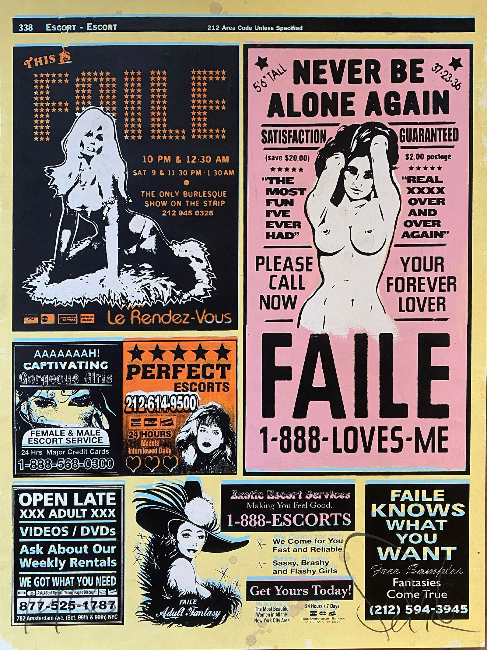 FAILE (AMÉRICAINS, ACT.1999): FAILE (AMÉRICAINS, ACT.1999)Yellow Pages, 2007Acrylique sur fond sérigraphique, signé au crayon en bas à droite, numéroté 8/16 et daté 2007 au verso Acrylic on silks