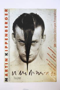 MARTIN KIPPENBERGER (Allemand, 1953-1997): Sans titre, 1993 Coloured poster. Signed and numbered 76/200 in black ink. Made on the occasion of the artist's exhibition at the Centre Pompidou in 1993. 27,5 x 19,6 in