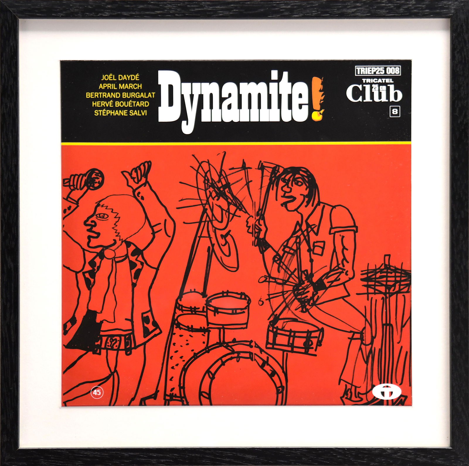 ROBERT COMBAS (Français, né en 1959): Bertrand Burgalat, Dynamite 2013.Coloured offset print on sleeve with vinyl disc 33 rpm. Limited Edition of 250 copies. Framed