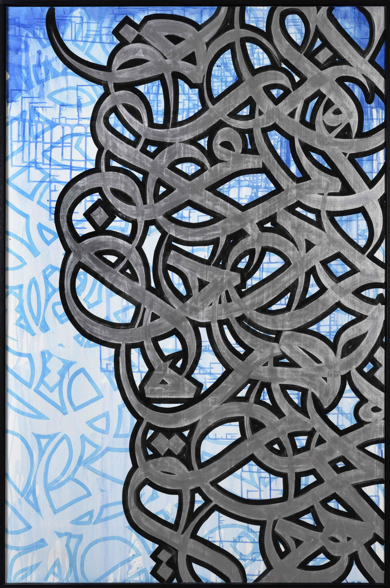 EL SEED (Franco-Tunisian, born in 1981): EL SEED (Franco-Tunisian, born in 1981) Untitled B, 2012 Spray paint and acrylic on canvas, dated and signed on the reverse 76.8 x 51.2 in Exhibition:Galerie Itinerrance Accompanied by a certificate o