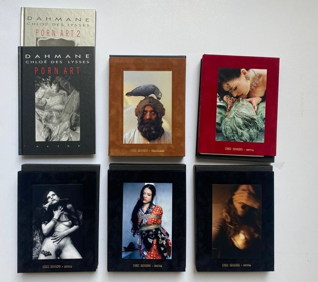 ARAKI, BOUSQUET, DAHMANE, IONESCO, MOURTHE, SAUER (20th century): ARAKI, BOUSQUET, DAHMANE, IONESCO, MOURTHE, SAUER (20th century)HIGGINS, Collection Erotica, Chronique PriveeSet of five velvet volumes, each comprising 15 coloured prints on pearl paper signed by the