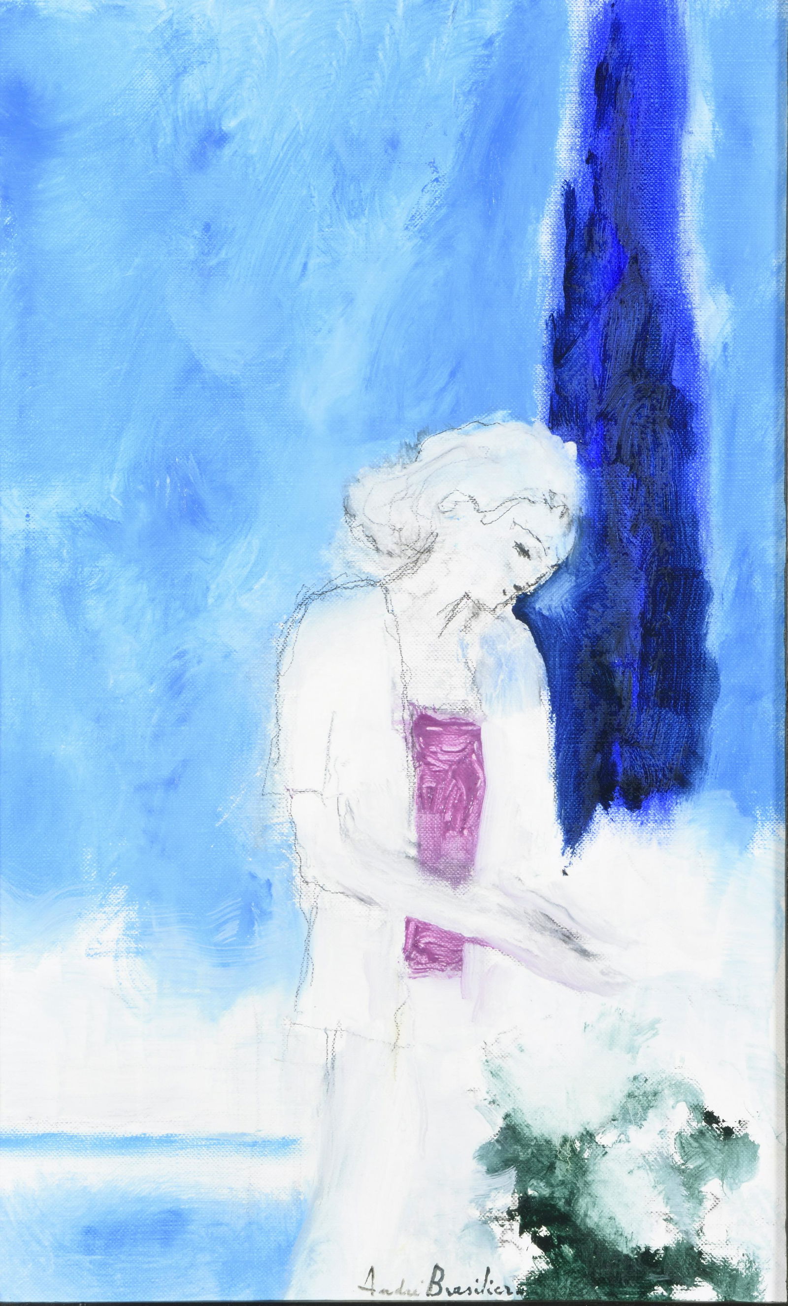 Andre BRASILIER (born in 1929): Andre BRASILIER (born in 1929) Chantal a Vallauris, 2020 Oil on canvas, signed lower center 61 x 38 cm // 24 x 15 in