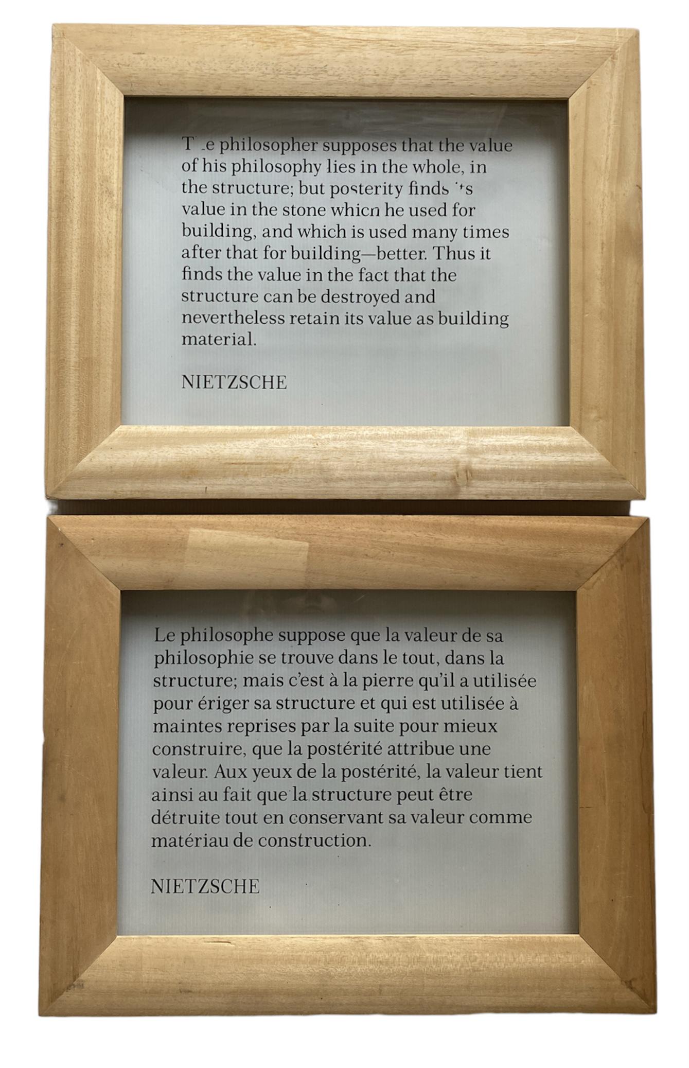 Joseph KOSUTH (American, born 1945): Joseph KOSUTH (American, born 1945) Ex-libris, 1981 Two black serigraphs on tempered glass, each in a frame designed by the artistWork signed on the back of one of the two frames on a label bearing th