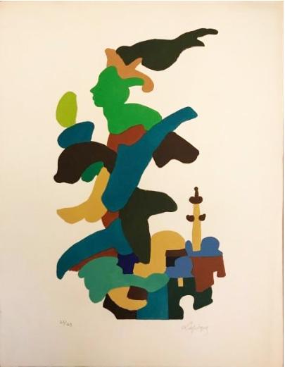 Charles LAPICQUE (1898-1988): Charles LAPICQUE (1898-1988) Ou va la flamme ? Lithograph on paper signed lower right and numbered lower left Edition at 163 66 x 50 cm