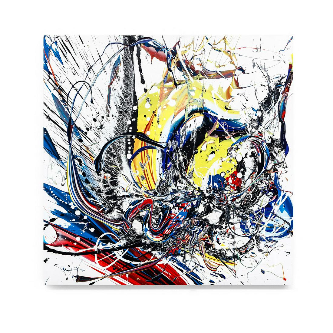 KATRIN FRIDRIKS (Iceland, born in 1974): KATRIN FRIDRIKS (Iceland, born in 1974) Waving Magic - Mothernature, 2017 Acrylic and oil on canvas mounted on panel, titled, dated, and signed on the reverse 100 x 100 cm - 39.4 x 39.4 in