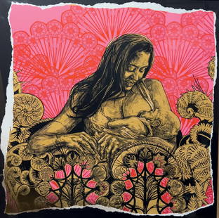 SWOON (American, born in 1977): SWOON (American, born in 1977) Dawn & Emma, 2018 Mixed media on mylar paper, dated and signed lower right 67 x 66 cm - 26.4 x 26 in