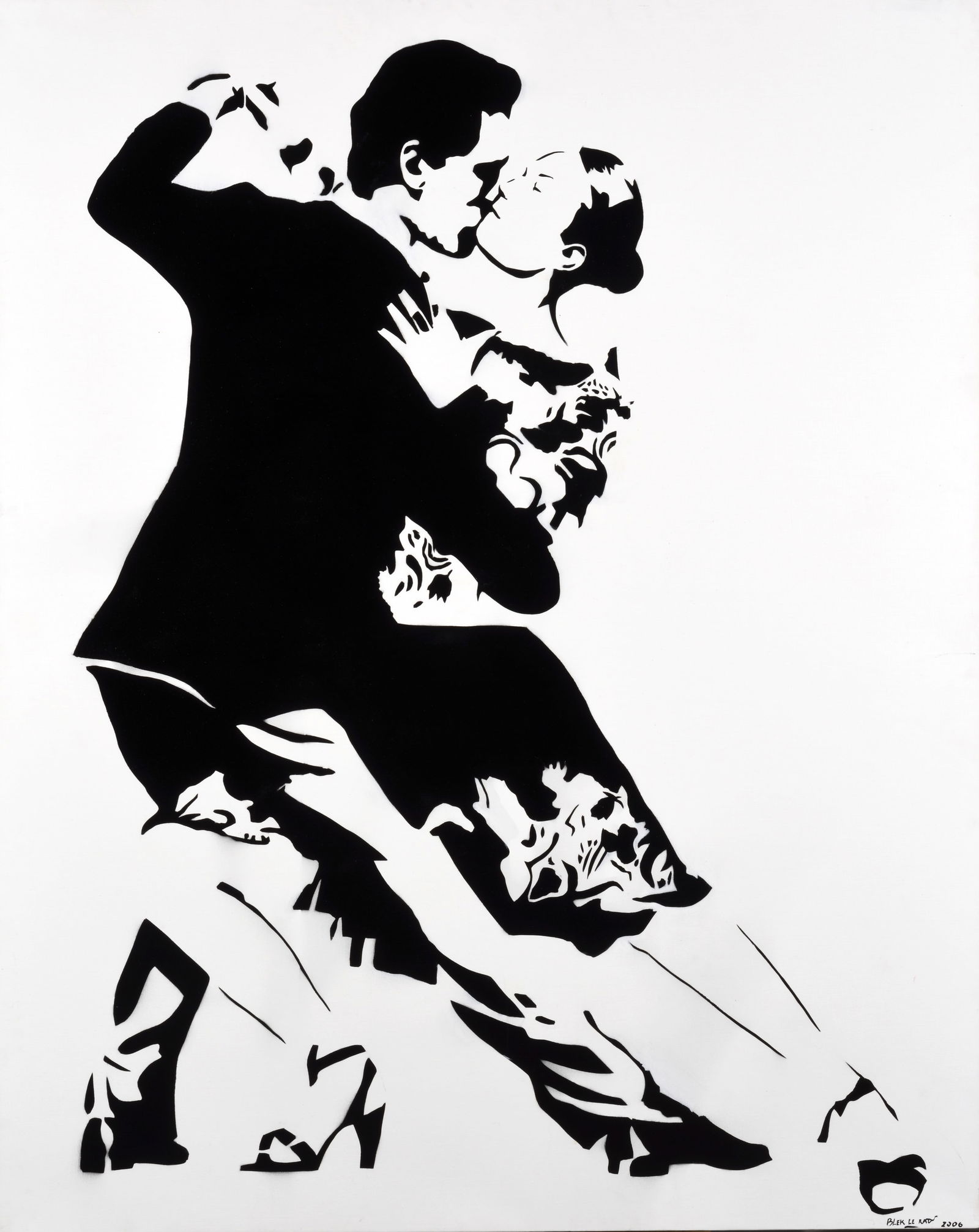 f- BLEK LE RAT (French, born in 1952): f- BLEK LE RAT (French, born in 1952) Last Tango, 2006 Spray paint and stencil on canvas dated and signed lower right, dated and signed on the reverse 162 x 130 cm - 63.8 x 51.2 in Lots marked with th