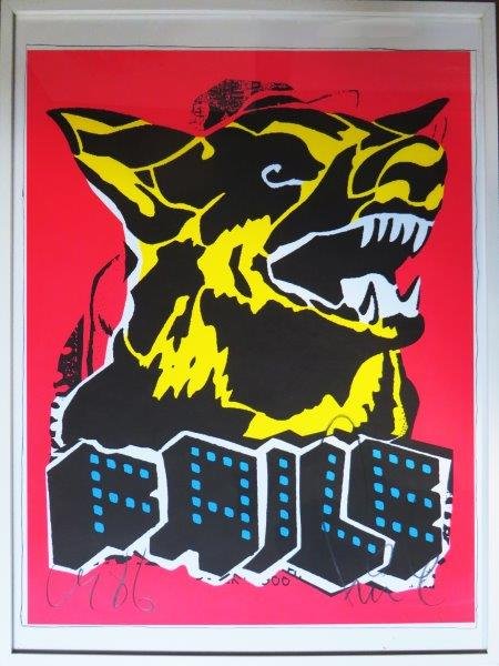 FAILE (Americain, Canadien, fondé en 1999) Dog Black: FAILE (Americain, Canadien, fondé en 1999) Dog Black Light Sérigraphie en couleurs sur papier signé en bas, tampon au dos. Screenprint printed in coulours signed in pencil lower partand artist's st