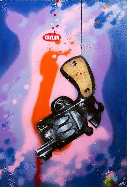 EGO – NICK WALKER (Britannique, né en 1969): To Have and To Hold, 1992 Peinture aérosol et pochoir sur carton, daté, titré et signé en bas à droite Spray paint, stencil and emulsion on board. Signed, titled and dated in white paint lower ri