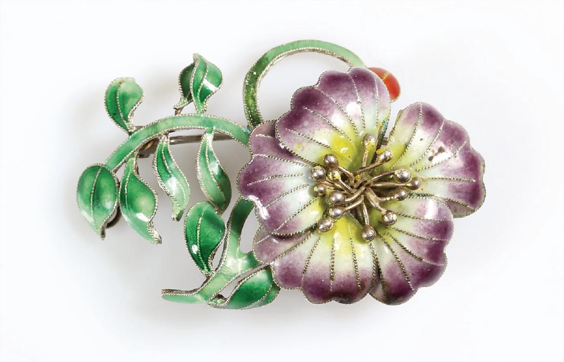 Emaille-Brosche, "BLUME", CHINA Mitte (1 of 1)