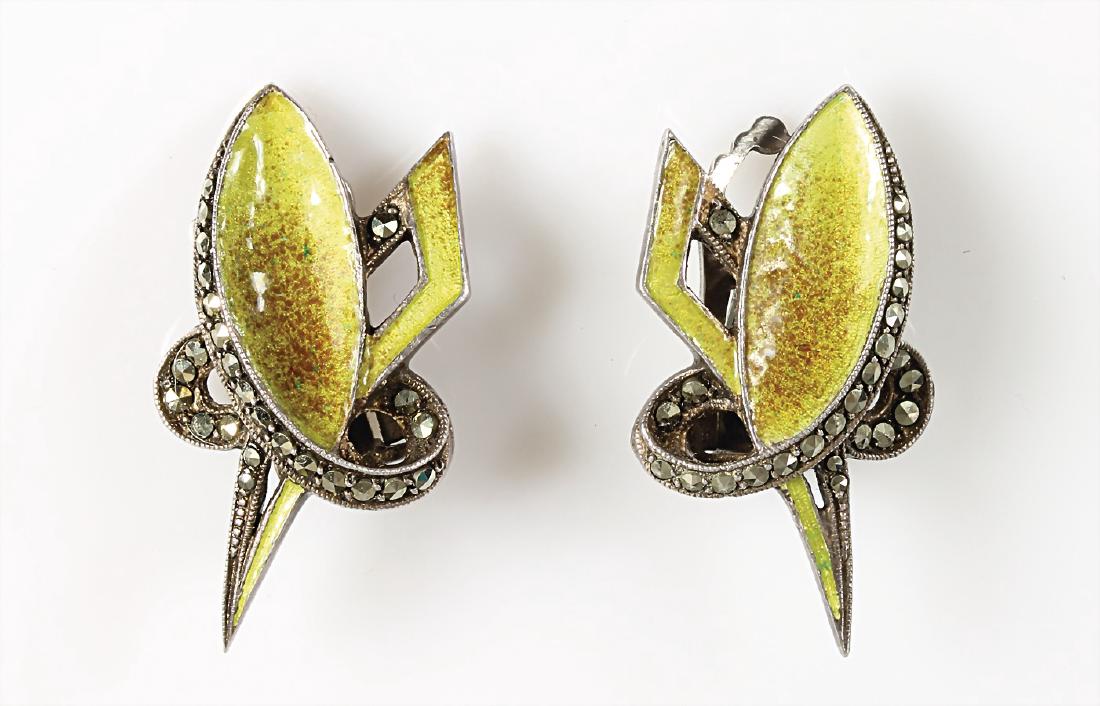 ein Paar Ohrclips um 1960, Silber, farbiges Emaille (1 of 1)