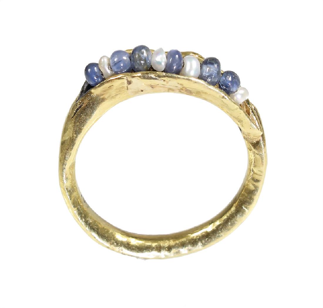 Ring, GG 750/000, 6 Saphire u. 4 Süßwasser-Perlen, RW (1 of 2)