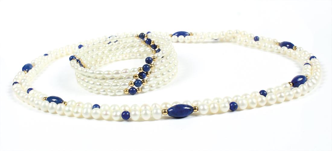 Lot: Süßwasser-Perlen GG 585/000, Lapis (Oliven u. (1 of 1)