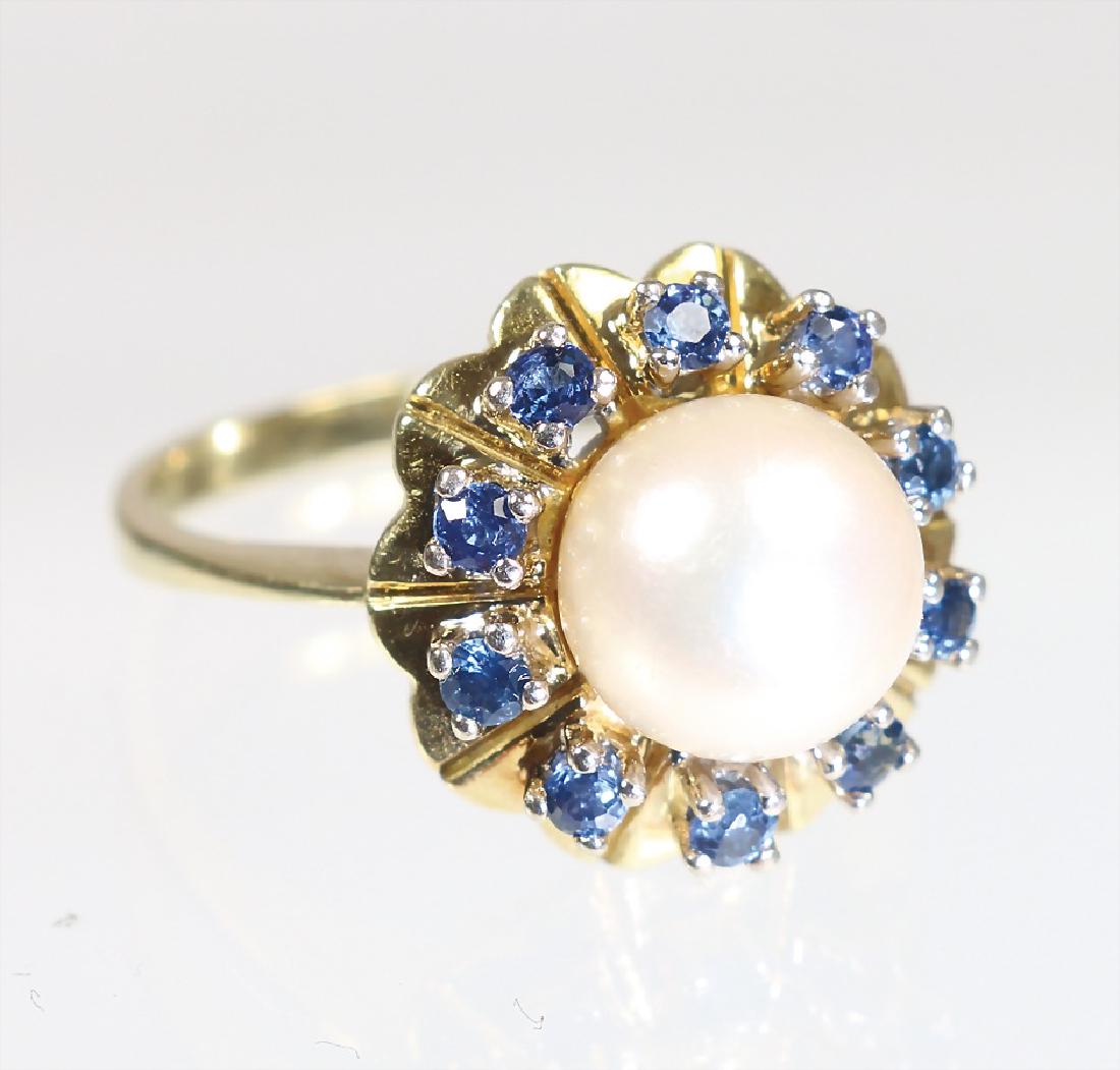 Ring, WG 585/000, 1 Akoja-Perle D = 8,0 mm, 10 Saphire (1 of 1)