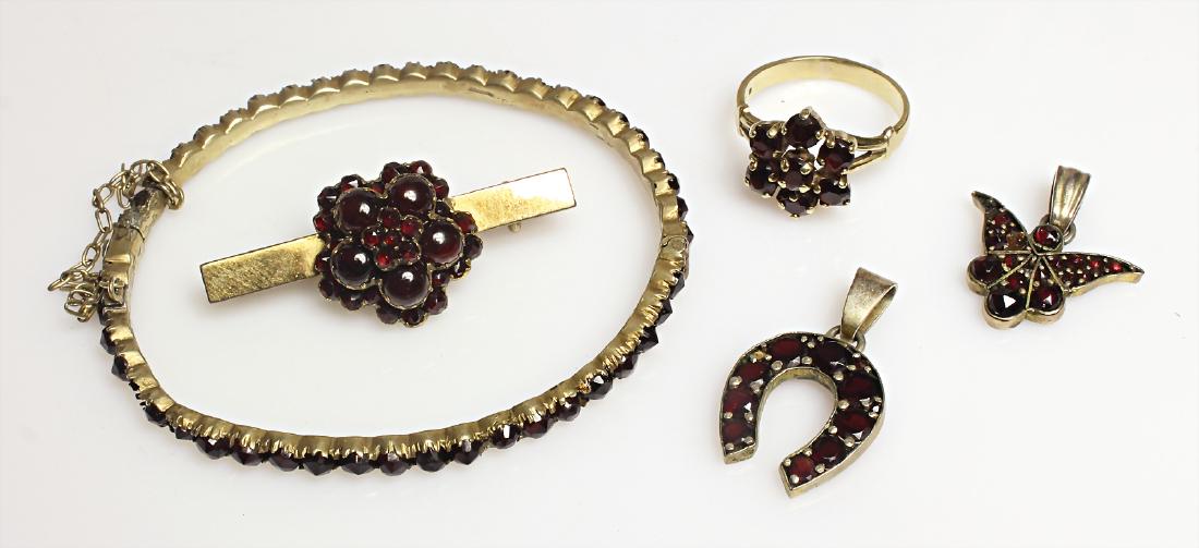 Lot Granatschmuck um 1900/20, 2 Anhänger, H = 22 u 26 (1 of 1)