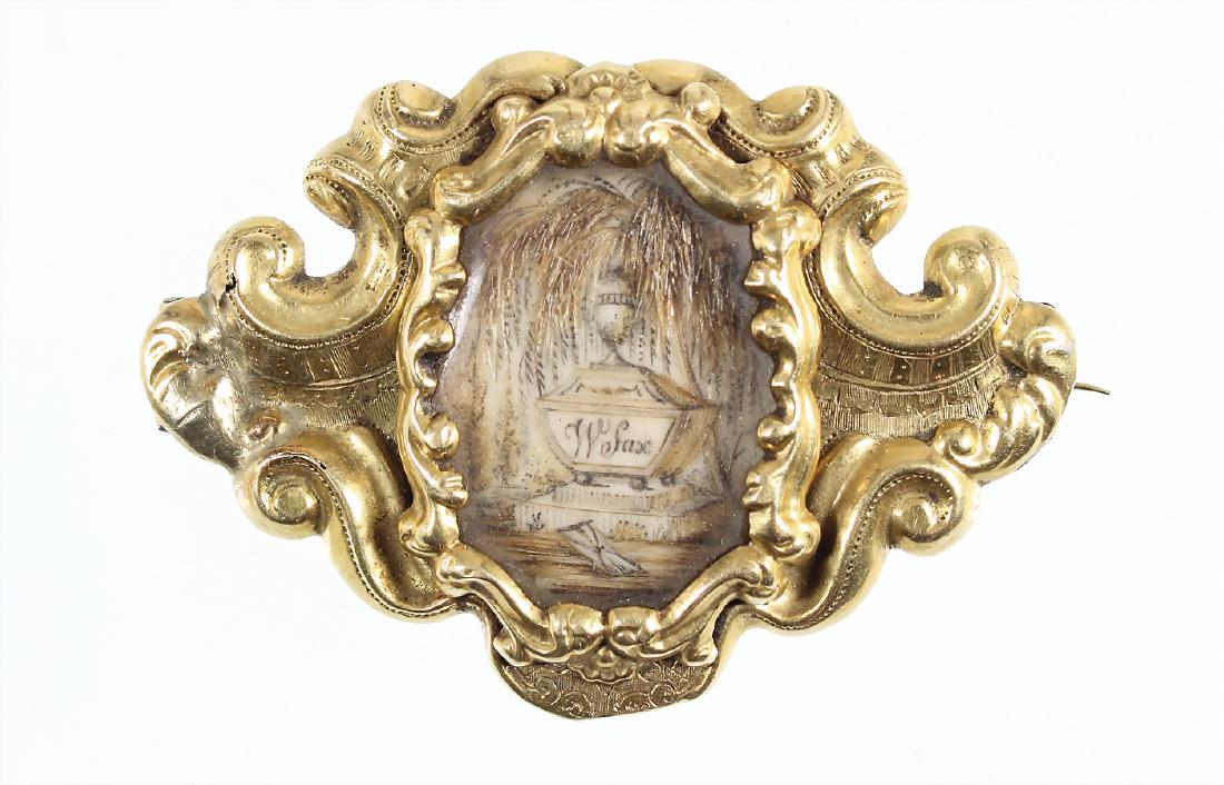 Biedermeier Trauerbrosche, gearbeitet Mitte 19. Jhd., (1 of 1)