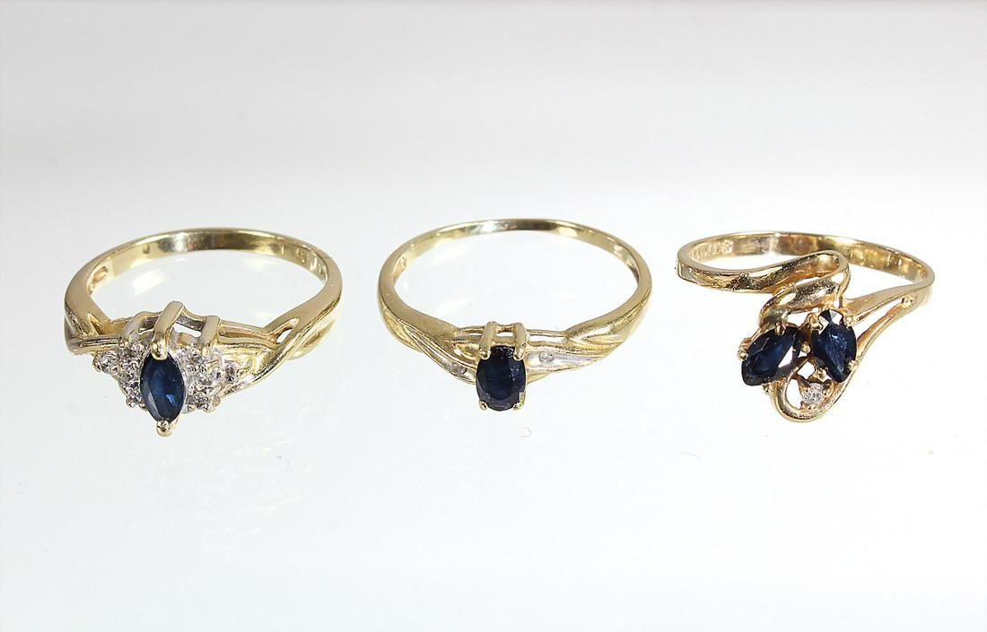 Lot: 3 Ringe GG 585/000, mit 4 Saphiren (facettiert), (1 of 1)
