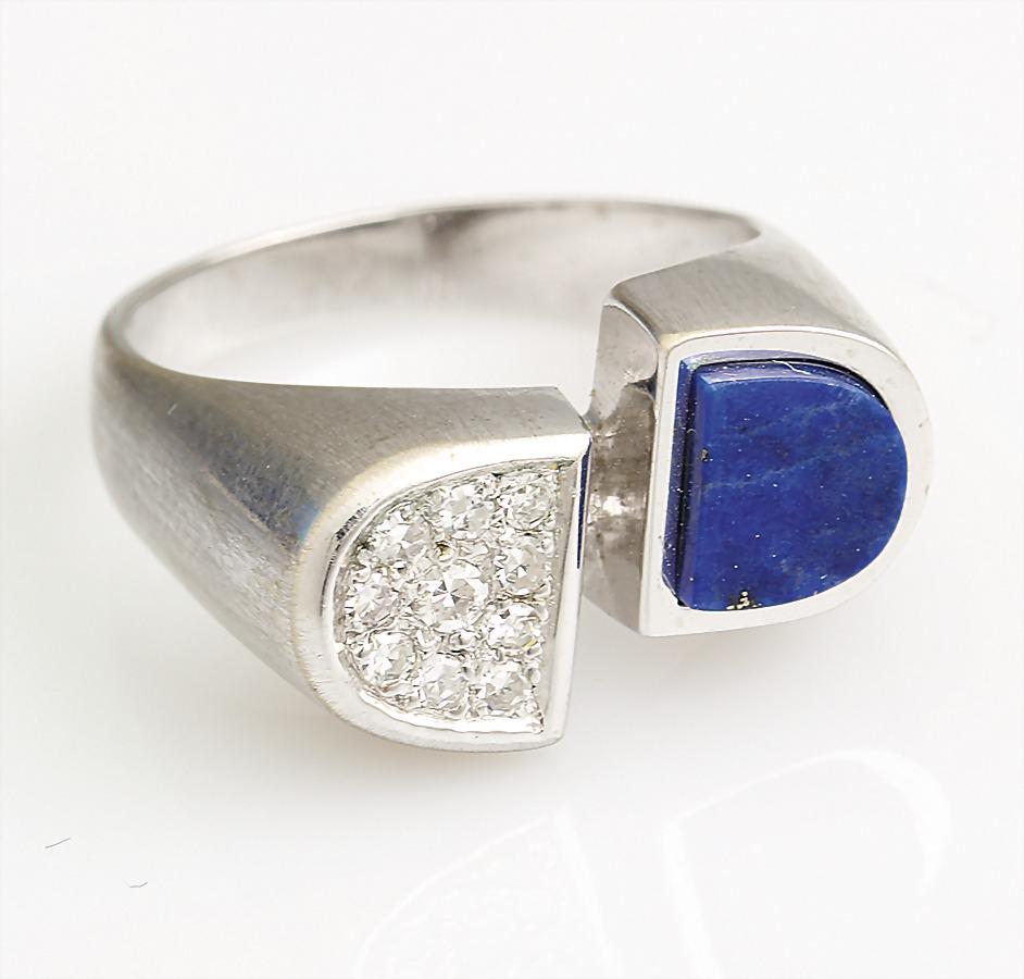 Lapis-Ring, GG 585/000 (neuwertig), 9 Diamanten ca. (1 of 1)