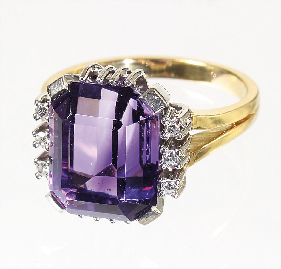 Ring, GG/WG 750/000, zentraler Amethyst, ca. 6,0 ct (1 of 2)