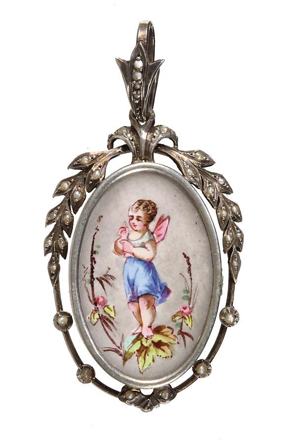 Anhänger (Medaillon) um 1860/70, Silber, farbig (1 of 2)