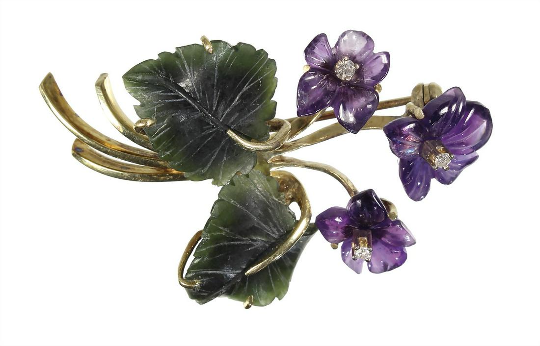 Brosche "BLÜTEN", IDAR-OBESTEIN 1950/60er Jahre, GG (1 of 1)