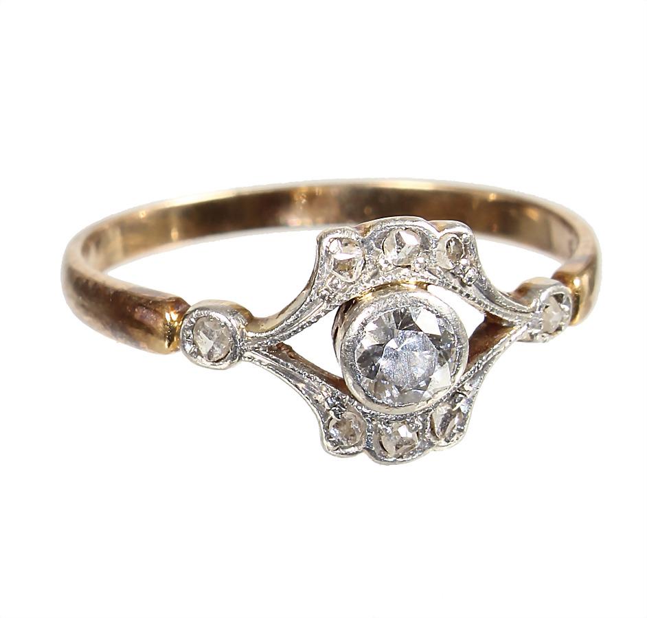 Ring um 1910/20, GG 585/000, 1 Diamant ca. 0,18 ct (1 of 1)