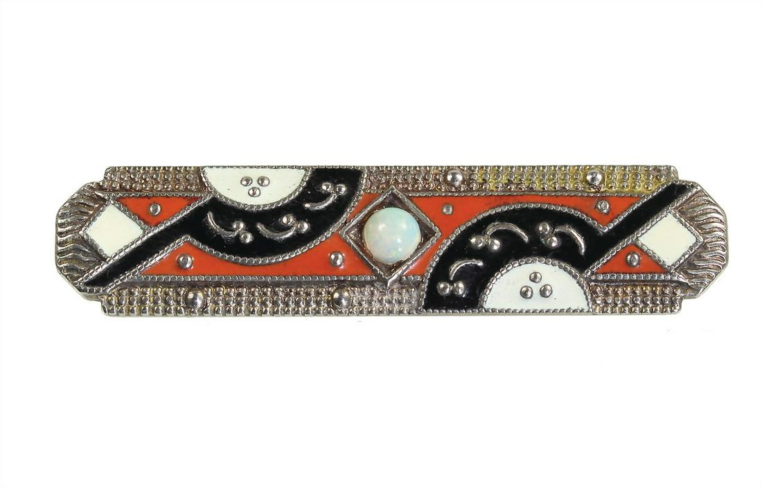 brooch, ART-DECO around 1930, silver (checked), enamel (1 of 1)
