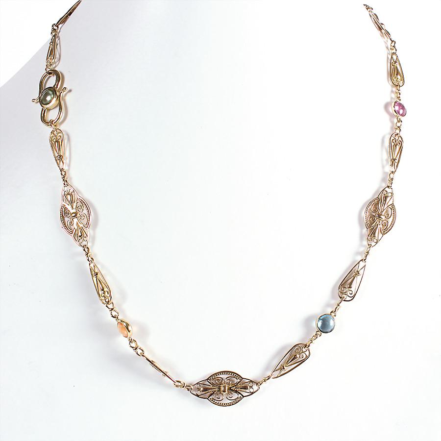 fob chain, art nouveau around 1900, yellow gold (1 of 2)