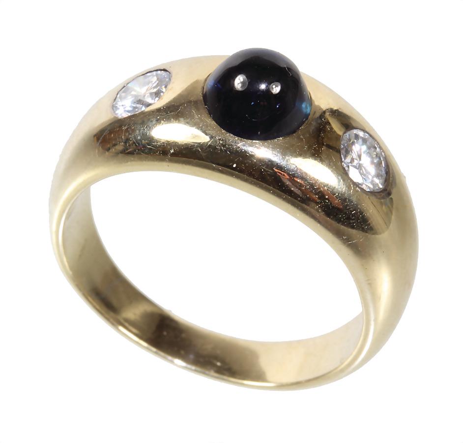 classic ring, yellow gold 585/000 , 1 sapphire cabochon (1 of 1)