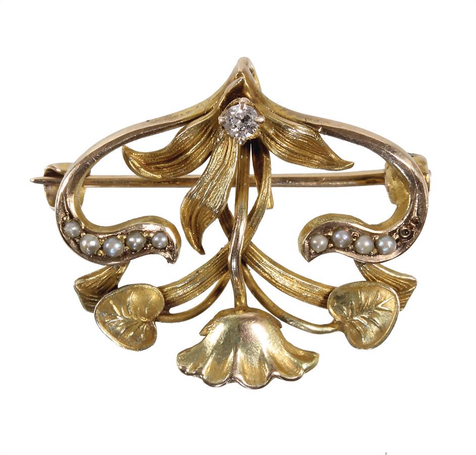brooch, art nouveau around 1905, yellow gold 750/000, 1 (1 of 1)