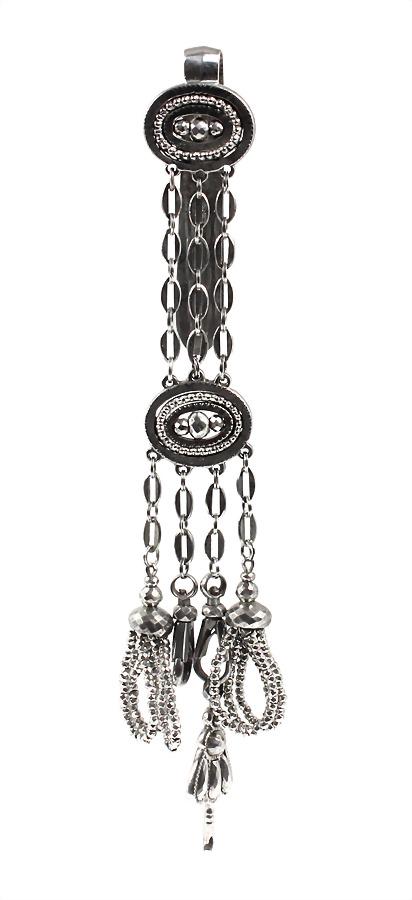 chatelaine around 1800, German ? iron, chatelaine for: chatelaine around 1800, German ? iron, chatelaine for hook into the belt/waistband, 3-fold and 4-fold hanging chains, the both outer with tassels are made of iron balls, the both in the middle with ca