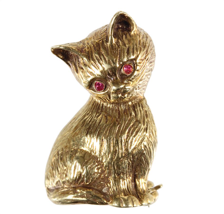 brooch, VINTAGE 1960/'70s, yellow gold 585/000, plastic (1 of 1)