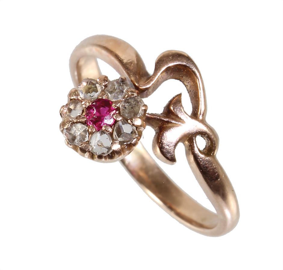 ring, art nouveau around 1900, red gold 585/000 (1 of 1)