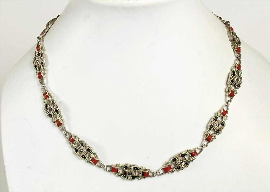 necklace, ART-DECO 1920-'30s, silver, colored enameled, (1 of 1)